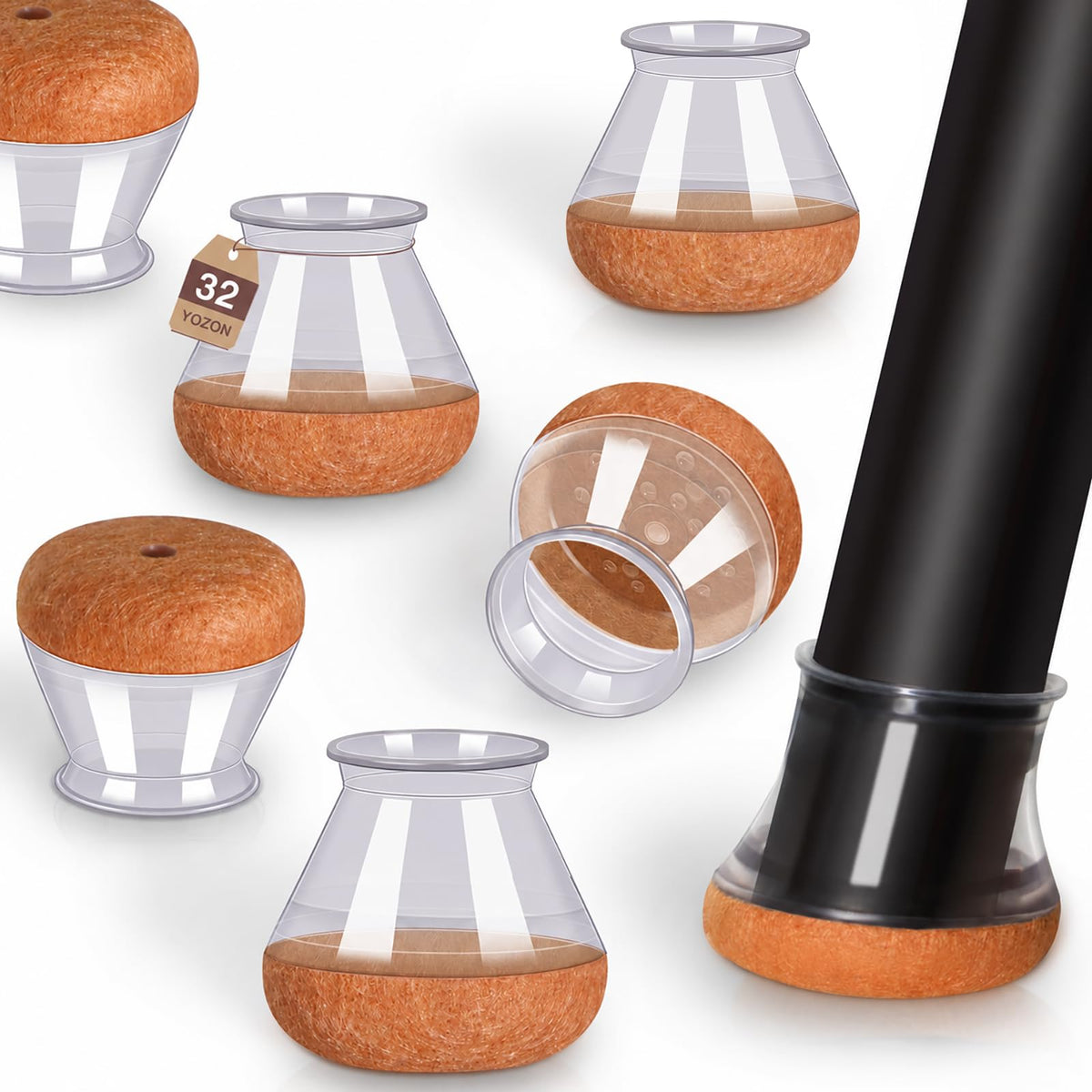 YOZON Clear Round Chair Leg Protectors – 360° Felt Base