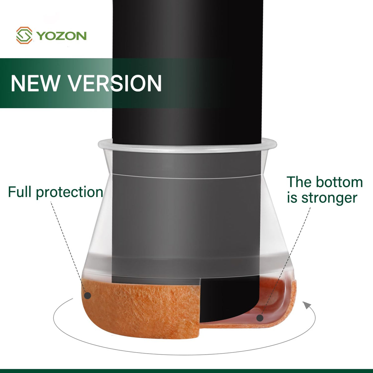 YOZON Clear Round Chair Leg Protectors – 360° Felt Base