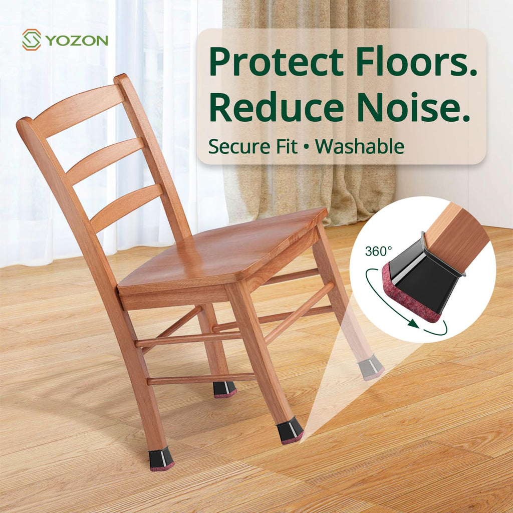 YOZON Clear Square Chair Leg Protectors – 360° Felt Base black