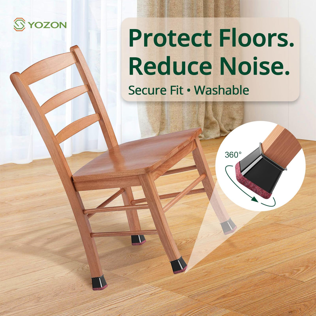 YOZON Clear Square Chair Leg Protectors – 360° Felt Base black