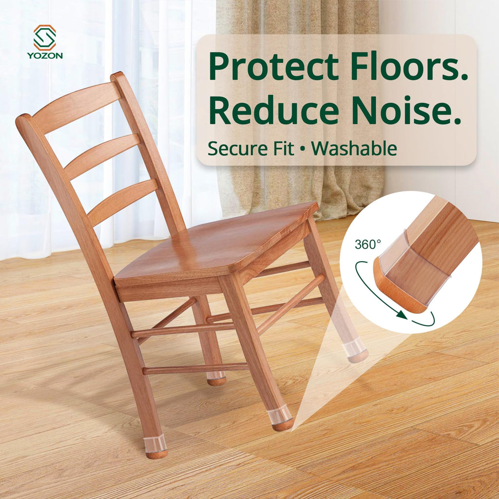YOZON Clear Square Chair Leg Protectors – 360° Felt Base