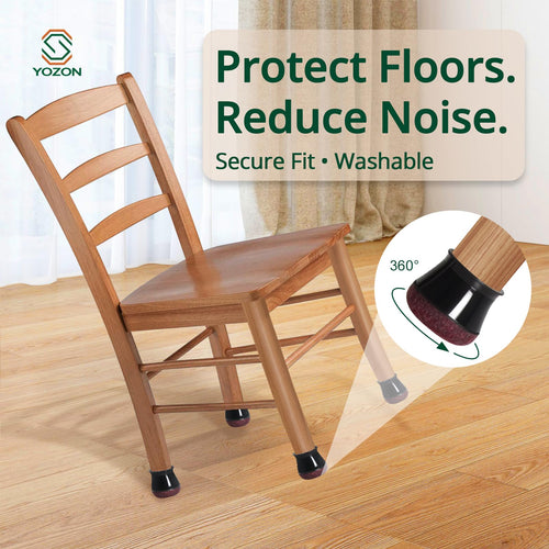 YOZON Clear Round Chair Leg Protectors – 360° Felt Base - Black