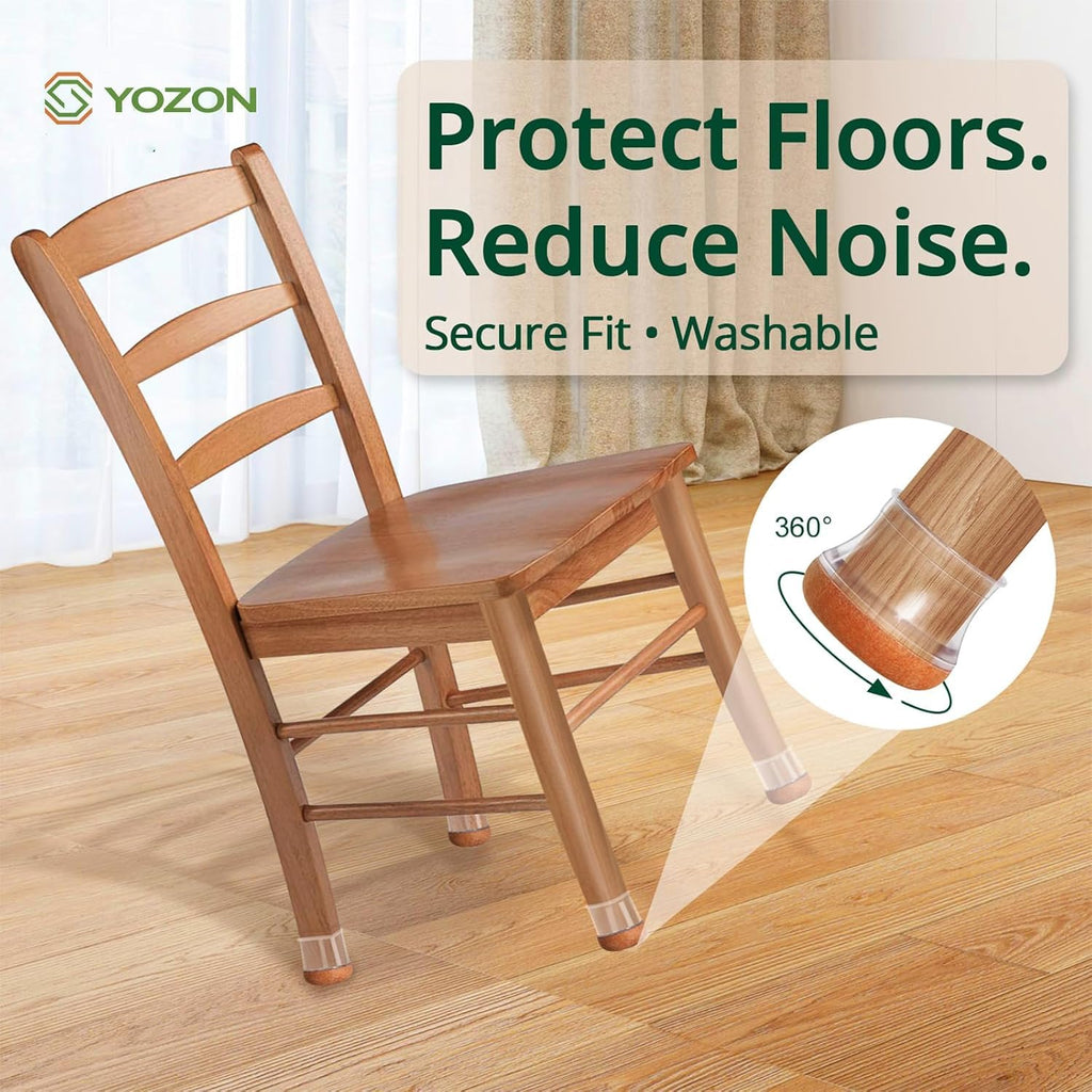 YOZON Clear Round Chair Leg Protectors – 360° Felt Base