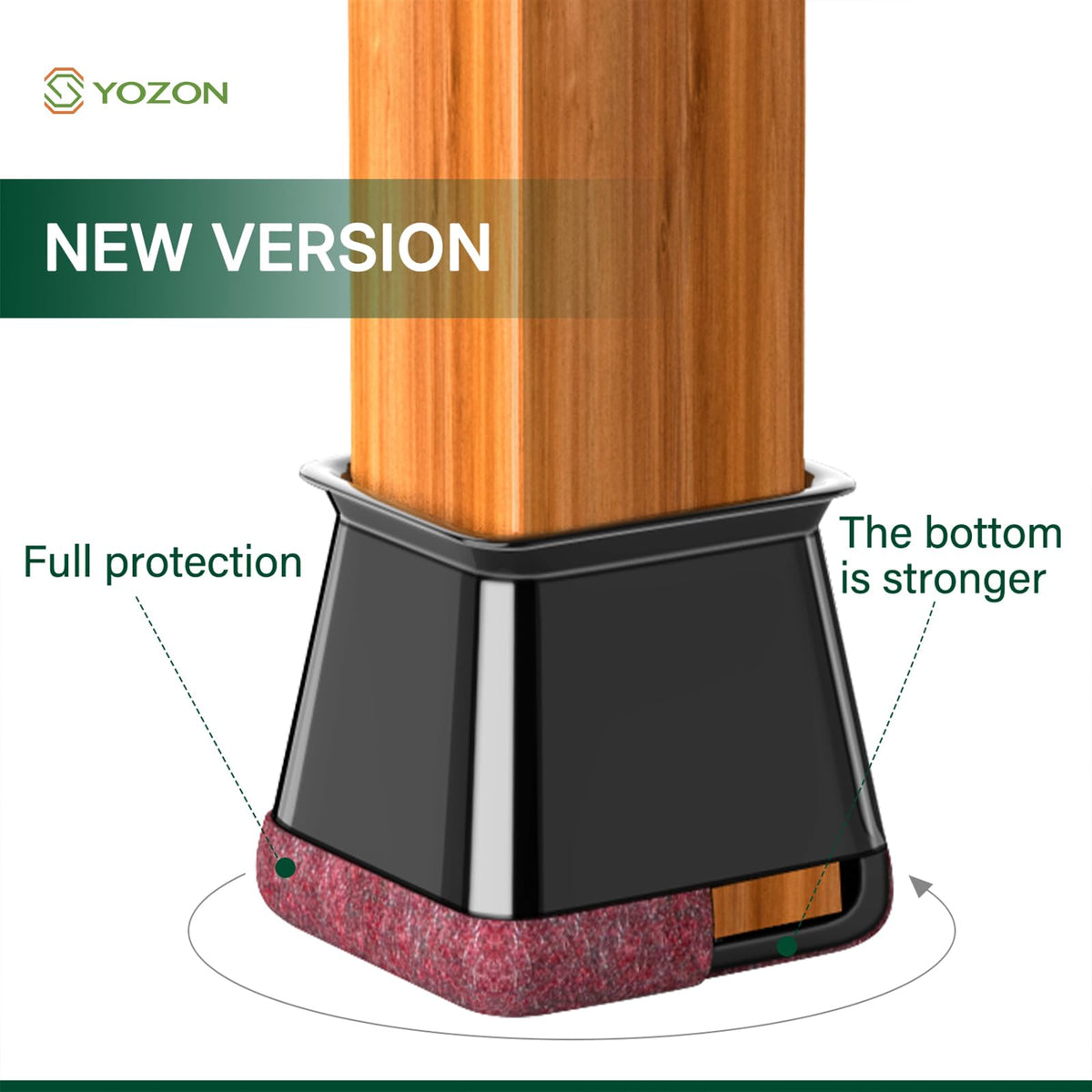 YOZON Clear Square Chair Leg Protectors – 360° Felt Base black