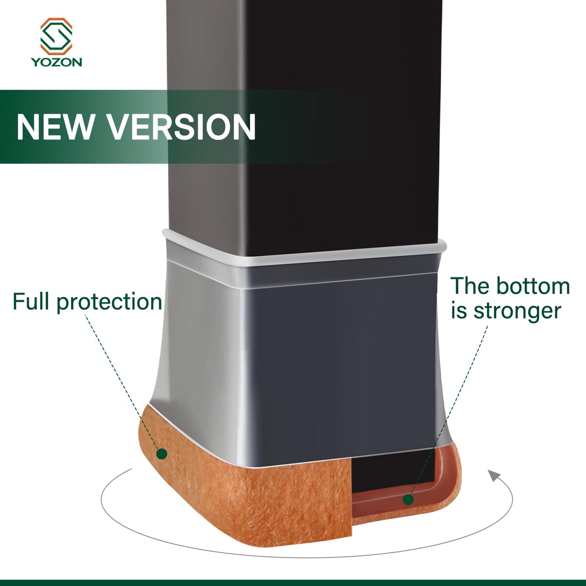 YOZON Clear Square Chair Leg Protectors – 360° Felt Base