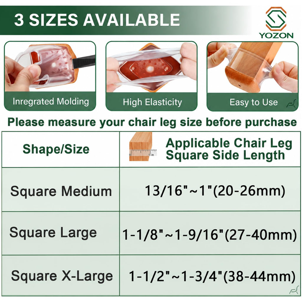 YOZON Clear Square Chair Leg Protectors – 360° Felt Base