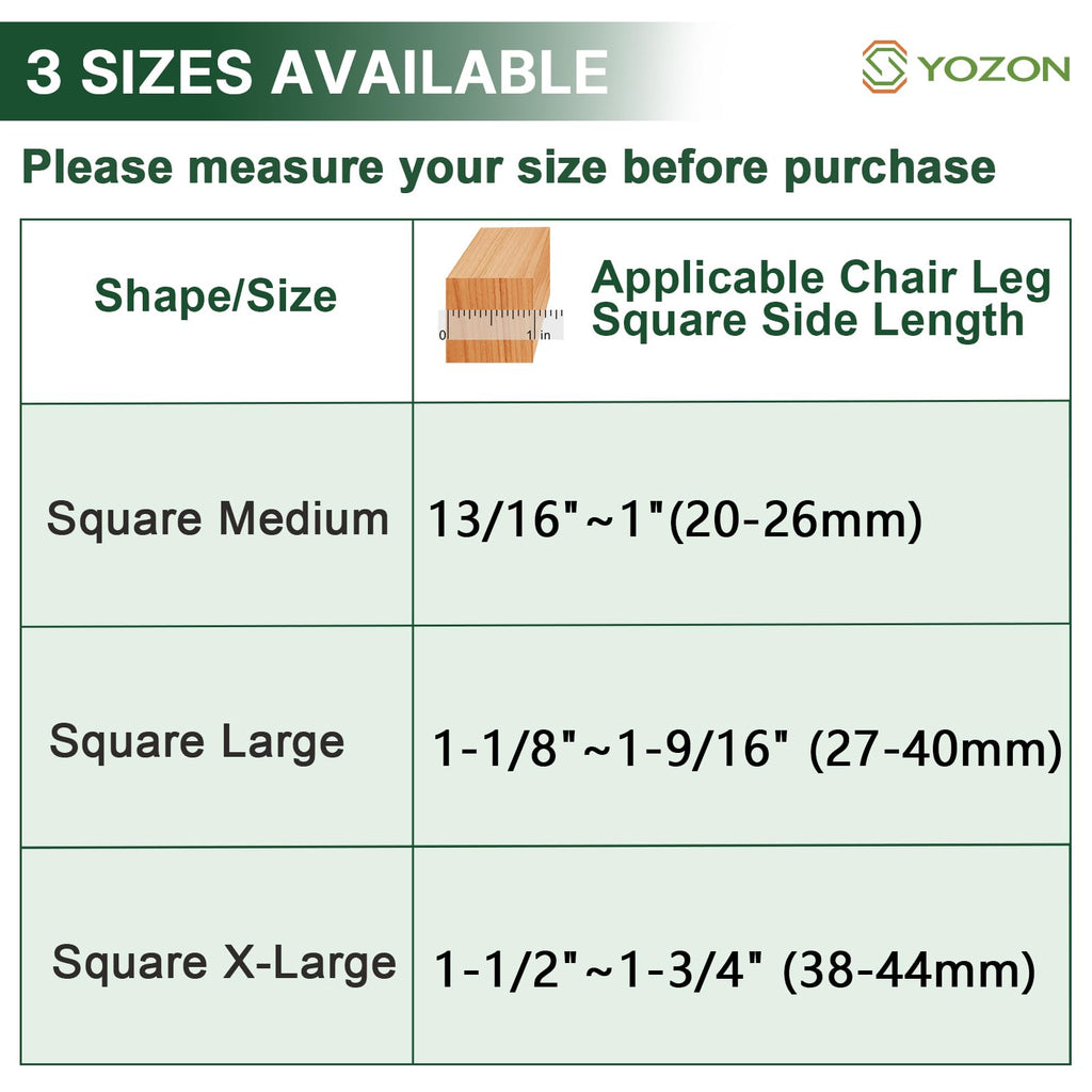 YOZON Clear Square Chair Leg Protectors – 360° Felt Base black
