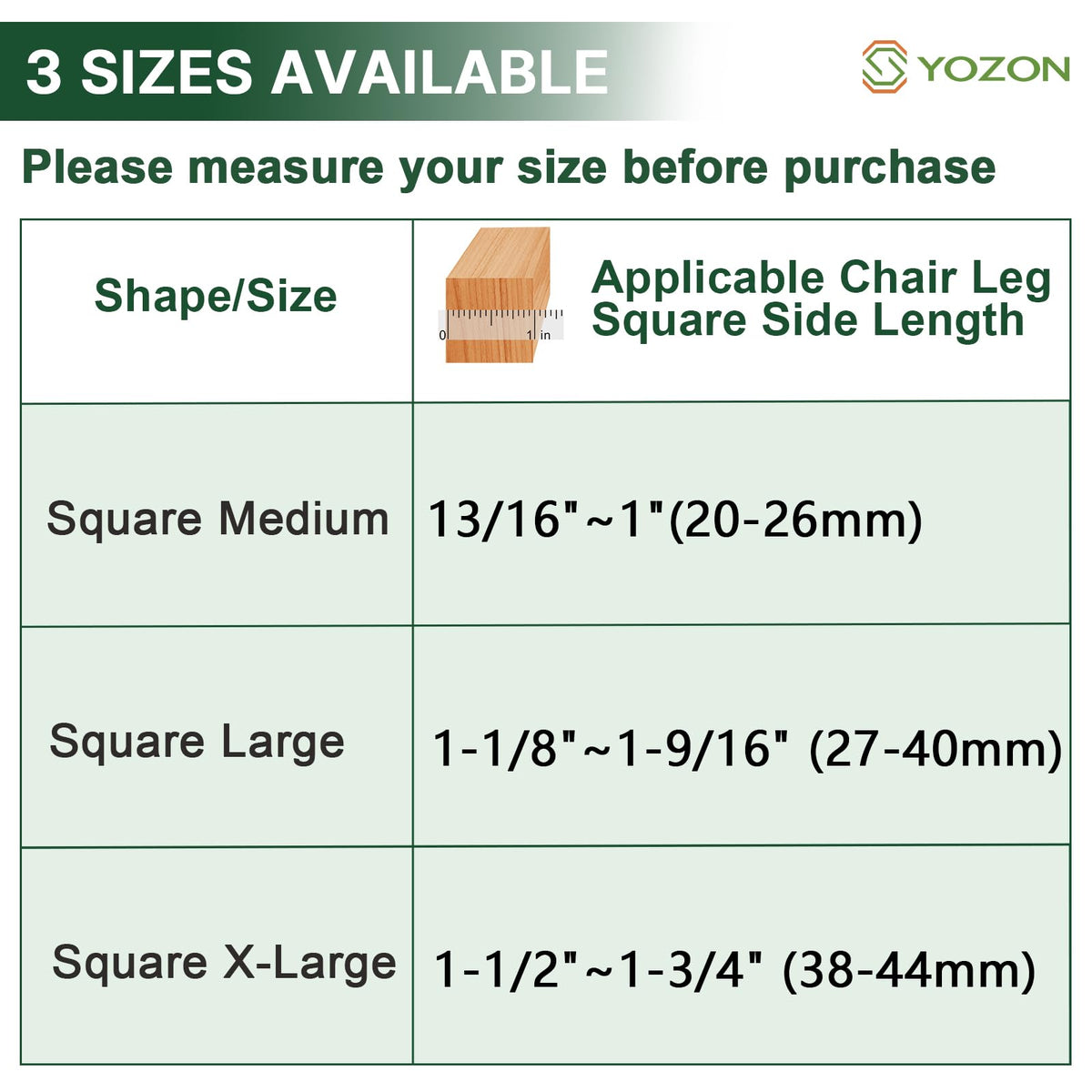 YOZON Clear Square Chair Leg Protectors – 360° Felt Base black