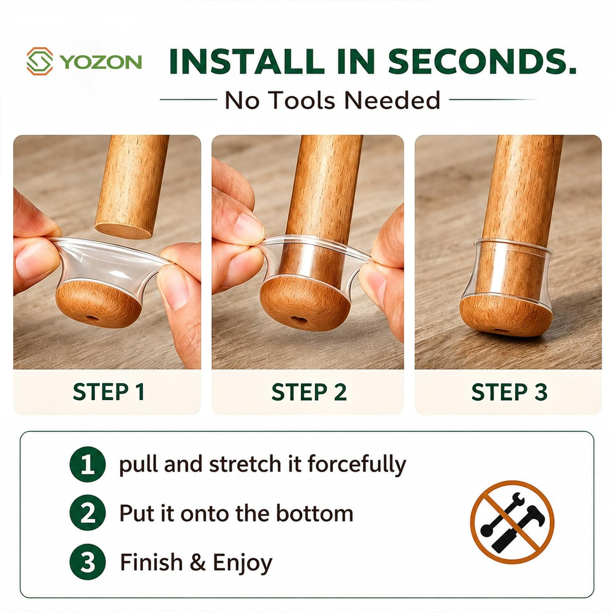 YOZON Clear Round Chair Leg Protectors – 360° Felt Base