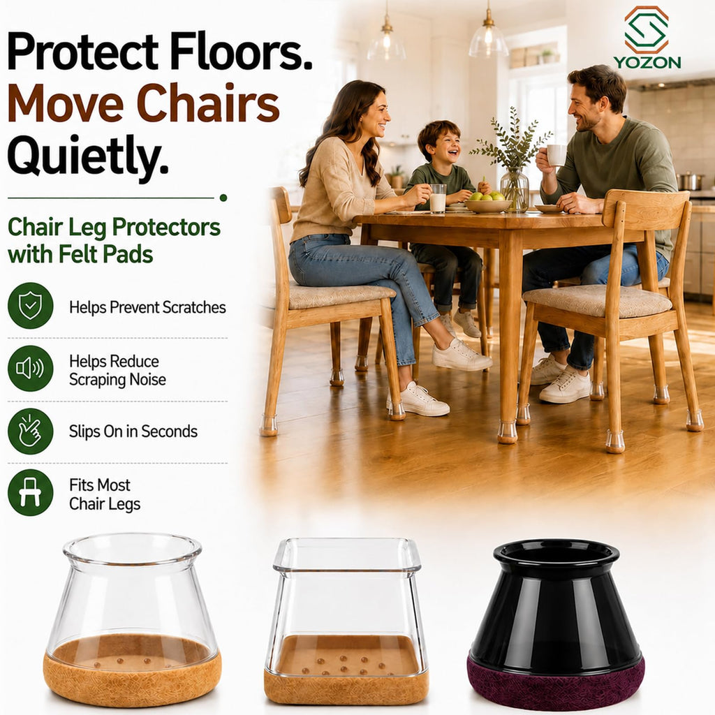 YOZON Clear Square Chair Leg Protectors – 360° Felt Base