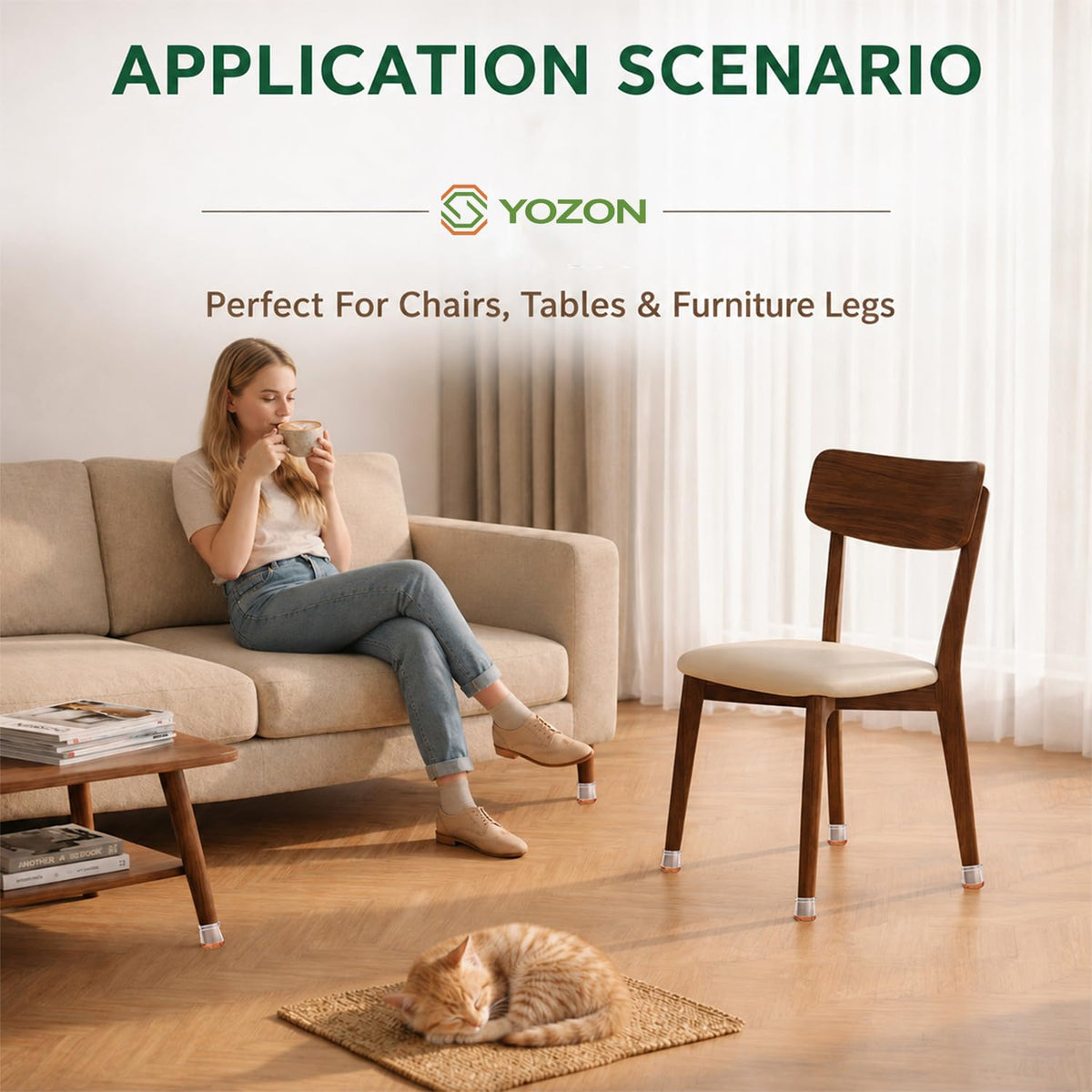 YOZON Clear Round Chair Leg Protectors – 360° Felt Base