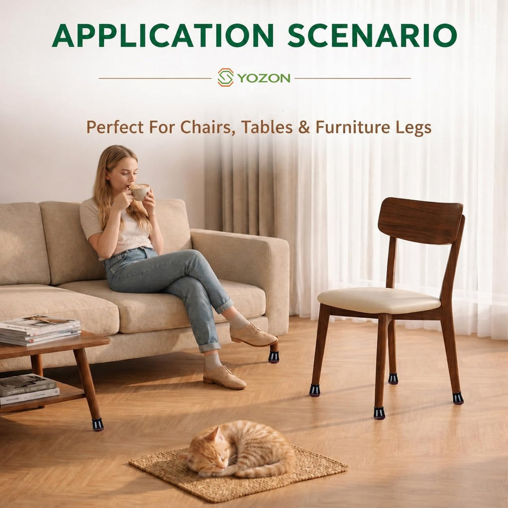 YOZON Clear Square Chair Leg Protectors – 360° Felt Base black